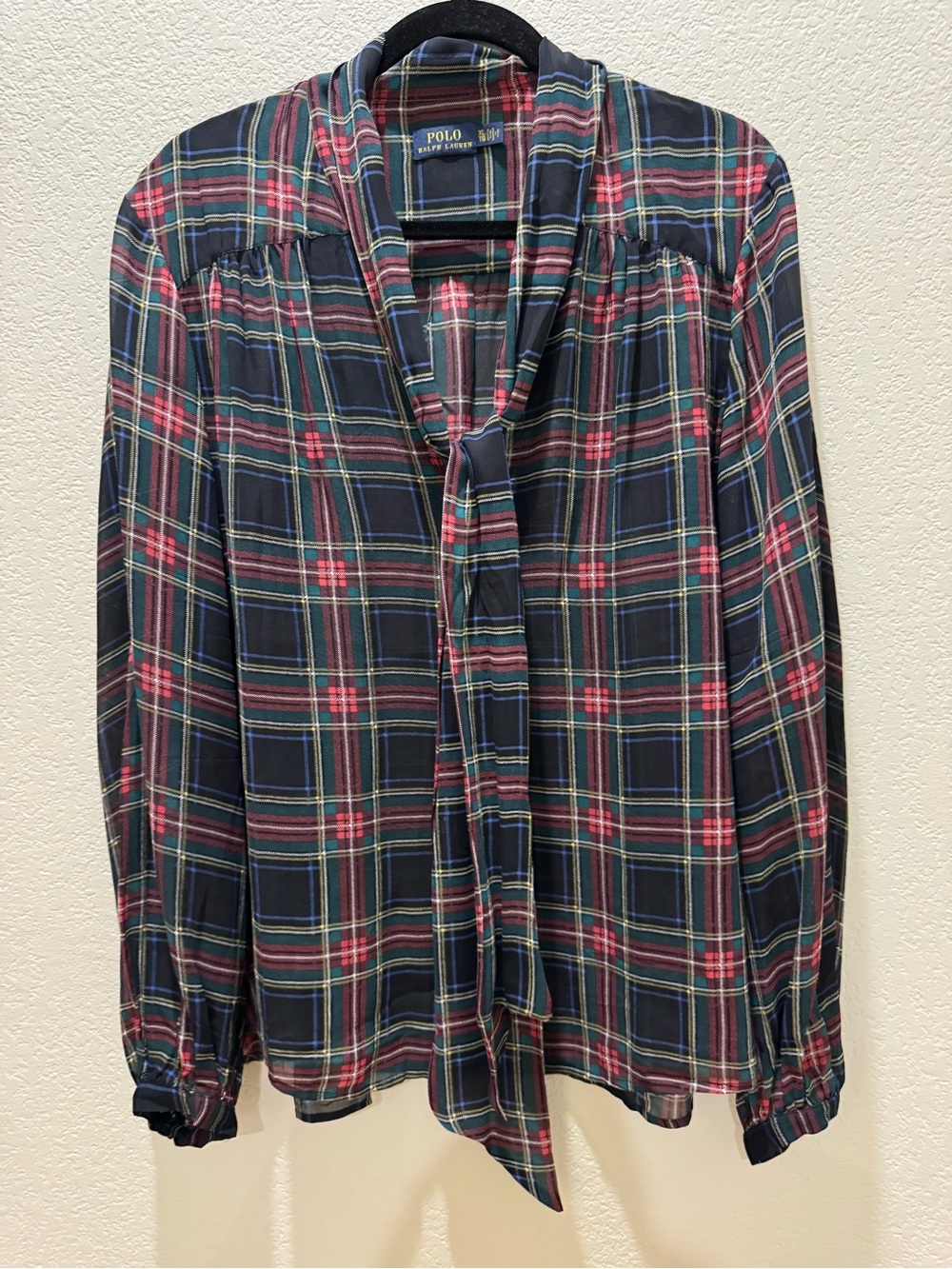 Women’s Polo by Ralph Lauren Black & Red Plaid sheer blouse